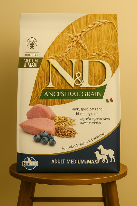 N&D Ancestral Grain Düşük Tahıllı Kuzulu ve Yaban Mersinli Orta Büyük Irk Yetişkin Köpek Maması