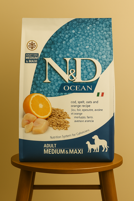 N&D Ocean Düşük Tahıllı Morina Balıklı ve Portakallı Orta ve Büyük Irk Yetişkin Köpek Maması