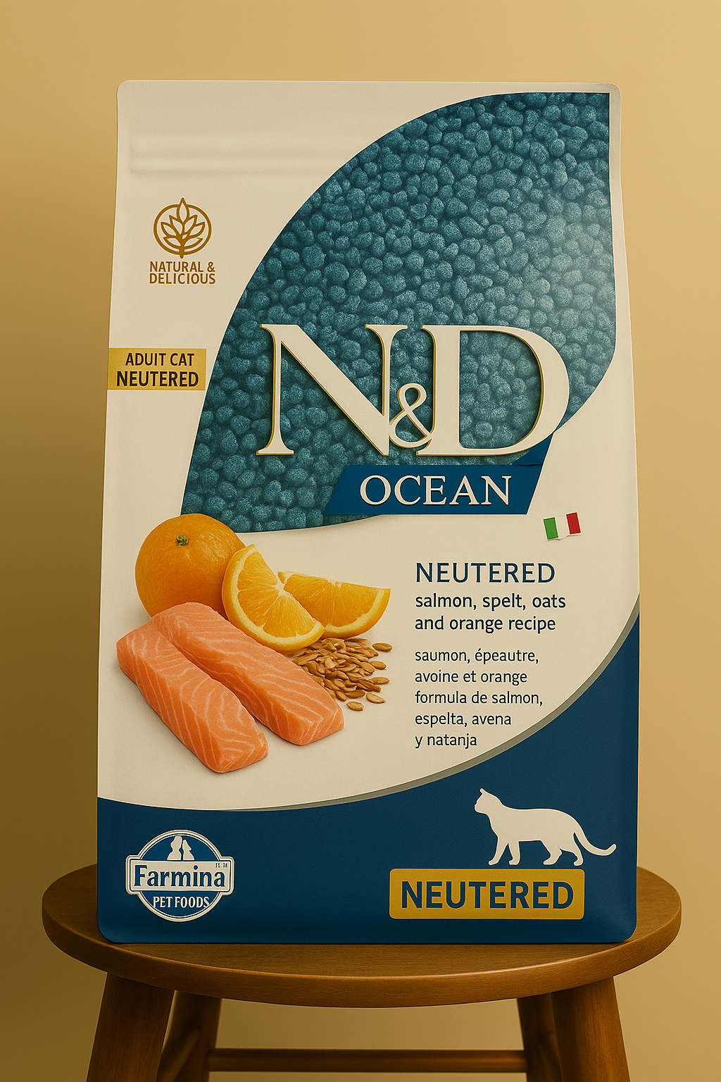 N&D Ocean Düşük Tahıllı Kısırlaştırılmış Somonlu ve Portakallı Yetişkin Kedi Maması 10 KG