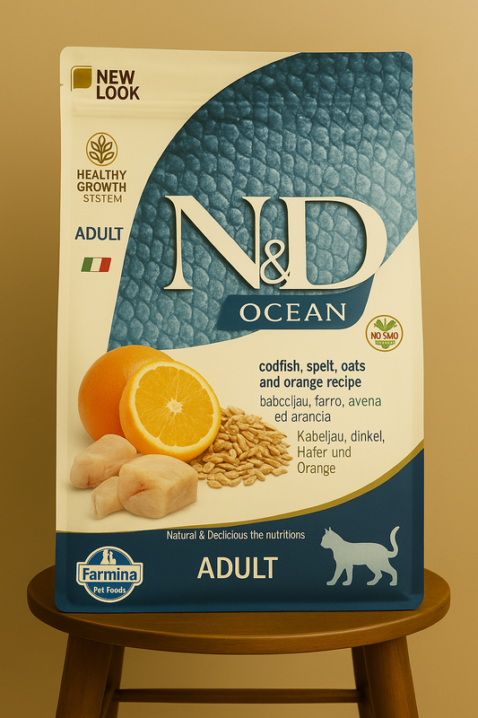 N&D Ocean Düşük Tahıllı Morina Balıklı ve Portakallı Yetişkin Kedi Maması